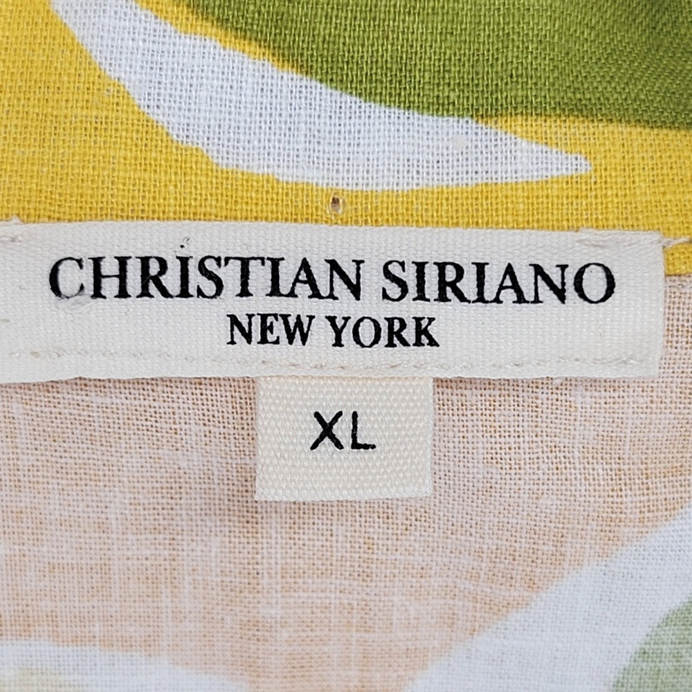 Christian Siriano New York Linen Blend Tie Front Abstract Tropical Shirt XL - Picture 4 of 10